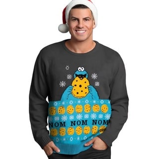 United Labels® Weihnachtspullover Sesamstraße Weihnachts - Krümelmonster - Nom Nom Nom grau M