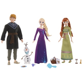 DISNEY Frozen Die Eiskönigin - Party Set mit beweglicher Anna, Elsa und Kristoff Puppen, Schneemann Olaf, Zubehör, für Kinder ab 3 Jahren, HLW59