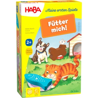 HABA 305473 - Meine ersten Spiele – Fütter mich! Zuordnungsspiel ab 2 Jahren für 1 – 5 Spieler mit 5 Holzfiguren zum Thema Haustiere, Spieldauer 5 min, vermittelt Regelverständnis an Kleinkinder
