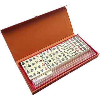 Mini-Mahjong Traditionelle chinesische Version Spielset mit 2 Ersatzkarten, 144 Mahjong-Kacheln Set Reise-Brettspiel mit 4 Kartenlinealen, tragbare klassische Mahjong-Party-Unterhaltungsrequisiten