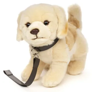 Uni-Toys Kuscheltier Golden Retriever mit Leine, stehend - 29 cm - Plüsch-Hund, Plüschtier, zu 100 % recyceltes Füllmaterial