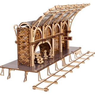 UGEARS Harry Potter Bahnsteig 9 3⁄4 3D Holzpuzzle - Modellbausatz für Erwachsene zum Zusammenbauen - Mechanischer Holzbausatz 3D Puzzle mit 2 Figuren - Kompatibel mit Ugears Hogwarts Express Zug