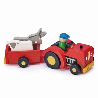 Tender Leaf Toys Spielzeug-Traktor Traktor mit Anhänger Holzspielzeug