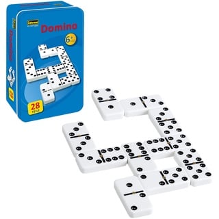 Idena 6050012 - Domino Spiel mit 28 Steinen, in einer Metallbox, mit Spielanleitung, Legespiel für spannende Spielrunden zuhause und auf Reisen