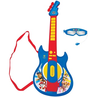 Lexibook - Paw Patrol Chase - Beleuchtete elektronische Gitarre mit Mikrofon, Brille mit Mikrofon, Melodien, 2 Spielmodi, Anschluss für MP3, blau/rot, K260PA.