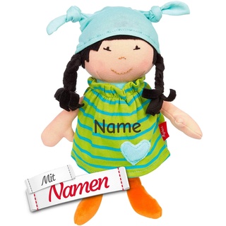SIGIKID Stoffpuppe Brenda Bilipup mit Namen personalisiert/Bestickt, Erste Puppe/Kuschelpuppe, Mädchen Babyspielzeug (Grün, gestreift)