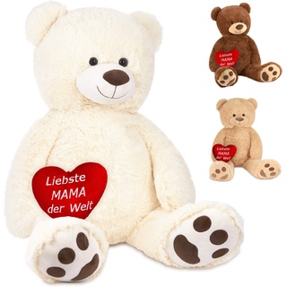 BRUBAKER XXL Teddybär 100 cm Weiß mit einem Liebste Mama der Welt Herz Stofftier Plüschtier Kuscheltier