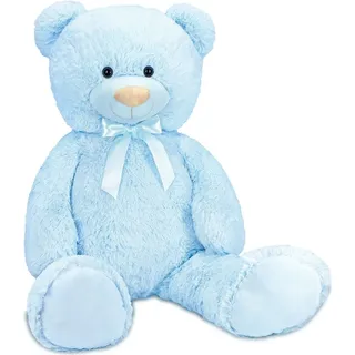 BRUBAKER XXL Teddybär 100 cm - Teddy Kuscheltier groß - Stofftier Plüschtier mit Schleife, Blau - Blau