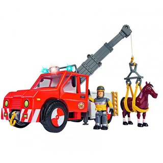 SIMBA Spielzeug-Abschlepper Feuerwehrmann Sam Phoenix, mit Sam Figur und Pferd, Blaulicht, ausfahrbarer Kran rot
