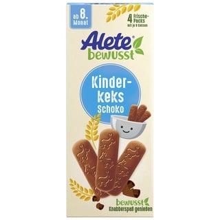 Alete bewusst Kinderkeks Schoko, ab dem 8. Monat, Butterkeks aus Weizen für Kinder, handlich verpackte Kekse als kleiner Snack, perfekt für unterwegs & zwischendurch, 1 x 180 g