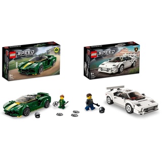 LEGO 76908 Speed Champions Lamborghini Countach Bausatz für Modellauto & 76907 Speed Champions Lotus Evija Bausatz für Modellauto, Spielzeug-Auto, Rennwagen für Kinder, 2022 Kollektion