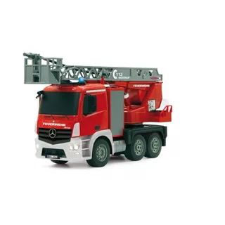 JAMARA 404960 - Feuerwehr Drehleiter 1:20 Mercedes Antos 2,4G - deutsche Sirene mit blauen LED Signallichtern, 420 ml Wasserbehälter, reale Spritzfunktion, programmierbare Funktionen, 4 Radantrieb