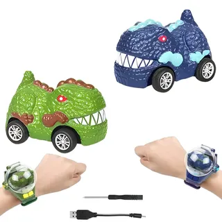 OBEST Fernbedienung Auto Uhr,2 Teiliger Mini Dinosaurier Rennwagen,2.4GHz USB Tragbares Sportspielzeug,Geschenk für Jungen und Mädchen