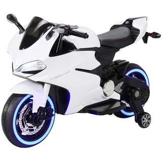 Actionbikes Motors Elektro-Kindermotorrad 1299SS - Kinder Elektro Motorrad inkl. Soundmodul & Bremsautomatik, Belastbarkeit 30 kg, (1-tlg), Kinder Auto Fahrzeug Spielzeug ab 3 Jahre elektrisch weiß