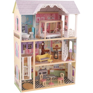KidKraft Kaylee Puppenhaus aus Holz mit Möbeln und Zubehör, Spielset mit Aufzug und Himmelbett für 30 cm große Puppen, Spielzeug für Kinder ab 3 Jahre, 65869