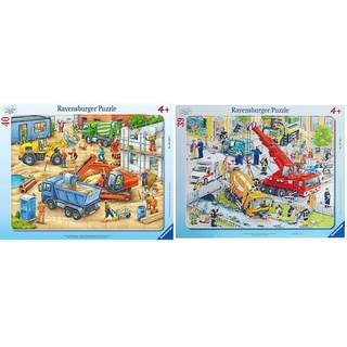 Ravensburger Kinderpuzzle - 06120 Große Baustellenfahrzeuge - Rahmenpuzzle für Kinder ab 4 Jahren & Kinderpuzzle - 06768 Rettungseinsatz - Rahmenpuzzle für Kinder ab 4 Jahren, mit 39 Teilen