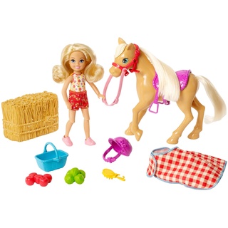 Barbie GFF50 - Spaß auf dem Bauernhof Chelsea und Pony, Puppen- und Pferde-Spielzeug ab 3 Jahren, Mehrfarbig