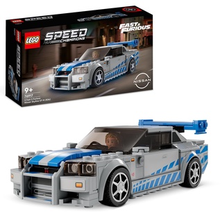 LEGO Speed Champions 2 Fast 2 Furious Nissan Skyline GT-R (R34) Rennwagen Spielzeug zum Bauen, 2023 Modell Auto-Bausatz mit Brian O'Conner Figur 76917