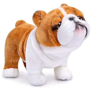 PuffPurrs Simulations-Bulldog Plüschtier - Realistischer 12" stehender Englischer Bulldoggen-Haustier-Hund, niedliches Hunde-Welpen-Plüschtier, einzigartige Plüschgeschenksammlung für Kinder