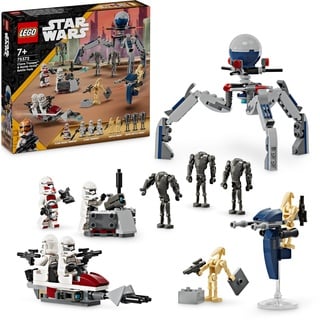 Lego Star Wars 75372 Clone Trooper & Battle Droid Battle Pack, inkl. 4 Minifiguren, 5 Droiden und Speeder Bike mit Shooter - Bauspielzeug für Jungen und Mädchen ab 7 Jahren