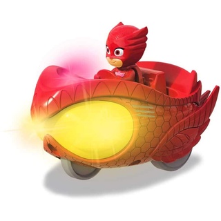 Dickie Toys 203142002 PJ Masks Mission Racer Owlette, Die-Cast Fahrzeug mit Freilauf, Licht & Sound, spielt Titelmelodie aus der Serie, inkl. Eulette Figur, 12 cm, rot, inkl. Batterien