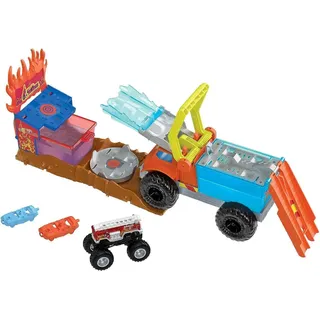 Hot Wheels Monster Trucks Arena Smashers Color Shifters 5-Alarm Rescue-Spielset - Farbwechselfunktionen, Rampe, Tank, Starter, zerstörbare Autos, für Kinder ab 4 Jahren, HPN73