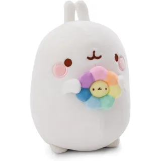 NICI - 61165 - Molang Kuscheltier 24cm mit Regenbogenblume in Geschenkverpackung, Plüsch, weiß - Weiß