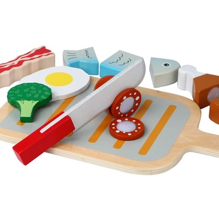 B&Julian® Holz Schneiden Spielzeug Lebensmittel BBQ Grill Set mit Schneidebrett Küchenspielzeug für Kinderküche Spielküche Kaufladen Zubehör 14 TLG. als Rollenspielzeug für Kinder ab 3