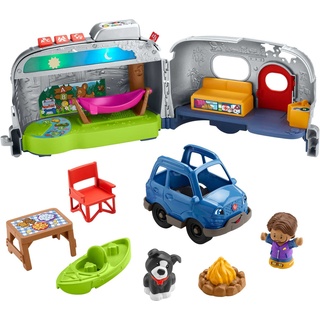 Fisher-Price HJN40 - Little People Camping Abenteuer, interaktives Lernspielzeug mit Auto, Wohnwagen und 2 Figuren, mit verschiedenen Sounds und mehrfarbigen Lichtern für Kinder ab 12 Monaten