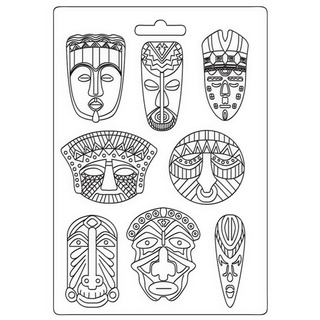Stamperia K3PTA4533 Soft Mould A4-Savana tribal Masks, White, A5, 4