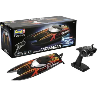 Revell Control X-TREME Catamaran I Ferngesteuertes RC Boot für Kinder und Erwachsene ab 14 Jahren Speedboat mit LI-ION Akku für Stundenlange Action I 45 km/h Wassergekühlter Motor I 2,4 GHz, Blau-grün