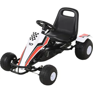 HOMCOM Go Kart für Kinder Tretauto mit Pedal & Bremsen 104x66x57cm aus Stahl für 3-8 Jahre in Weiß   Aosom.de