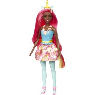 Barbie Dreamtopia Puppe Einhorn mit Regenbogenhaar und fantasievollem Zubehör, Verschiedene Modelle, gelb (Mattel HGR19)