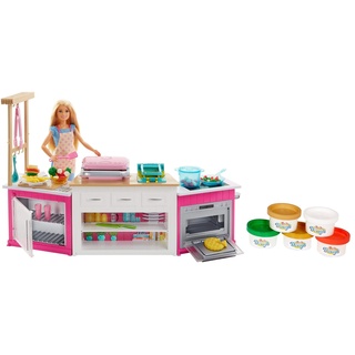 Barbie FRH73 - Cooking und Baking Deluxe Küche Spielset und Puppe, mit Zubehör und Spielknete, Mädchen Spielzeug ab 4 Jahren, Mehrfarben