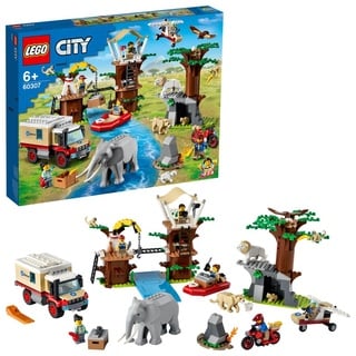 LEGO 60307 City Wildlife Tierrettungscamp, Boot Spielzeug mit Tierfiguren ab 5 Jahren - Bunt