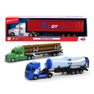 Dickie Toys Road Truck mit Anhänger, LKW, 3 Verschiedene Ausführungen, Container Truck, Holztransporter oder Tanklastwagen, Anhänger abkoppelbar, bewegliche Teile, 42 cm, ab 3 Jahren