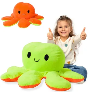 Wende Oktopus Kuscheltier Plüschtier Krake Tintenfisch Zweifarbig 80cm Emoji orange grün