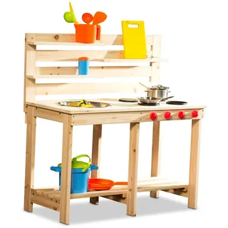 Coemo Matschküche | Spielküche Matschkueche für draußen | Outdoor Küche für den Garten aus massivem Holz | Matschtisch mit Zubehör für Kinder ab 3J. jetzt ansehen