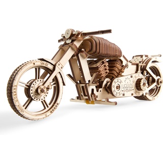 UGEARS 3D Puzzle Erwachsene Holz - 3D Holzbausatz Motorrad Modell mit Gummibandmotor - Mechanischer Modellbausatz Motorrad Bausatz - 3D Holzpuzzle für Erwachsene und Jugendliche (Motorrad VM-02)