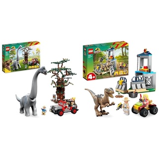 LEGO 76960 Jurassic Park Entdeckung des Brachiosaurus & 76957 Jurassic Park Flucht des Velociraptors, Dinosaurierspielzeug und Buggy-Auto zum Sammeln für Kinder ab 5 Jahren