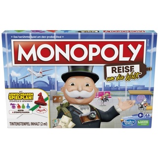 Hasbro Monopoly Reise um die Welt, Brettspiel für Kinder und Erwachsene, perfekt zum Mitnehmen und die Welt kennenlernen, mit dem bekannten Mr. Monopoly, ab 8 Jahre geeignet