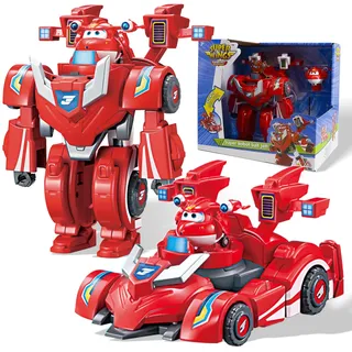 Super Wings EU770351 - Super Robot Suit Jett, ca. 18 cm große verwandelbare Spiel-Figur, 2-in-1 Roboter Anzug und Super Auto, für Kinder ab 3 Jahren, Red