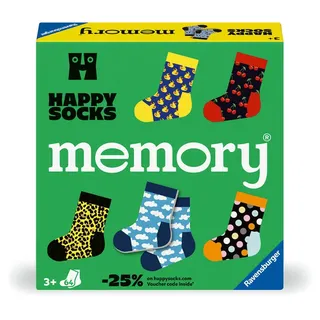 Ravensburger 24702 memory® Happy Socks. Der Ravensburger Spieleklassiker in Kooperation mit Happy Socks. Gesucht werden 32 fröhlich bunte Sockenpaare