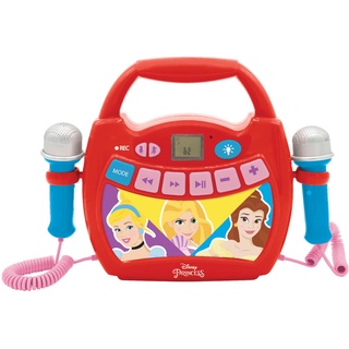 Lexibook MP300DPZ Disney Princess, Mein erster Karaoke Musikplayer mit 2 Spielzeugmikrofonen, Kabellos Aufnahmefunktion, Stimmeneffekt, rot