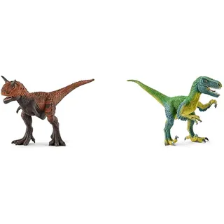 SCHLEICH Dinosaurs 14586 Realistischer Carnotaurus Dino & Dinosaurs 14585 Realistische Velociraptor Dino Figur mit Beweglichem Kiefer