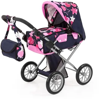 Bayer Design 13669AA Puppenwagen City Star mit Tasche, höhenverstellbarer Griff, wandelbar als Puppenjogger, herausnehmbare Tragetasche, integrierter Korb, Grau, Rosa, Fee