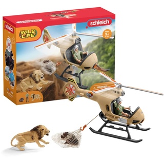 schleich WILD LIFE 42476 Helikopter Tierrettung Tiere Spielset mit Löwen- und Nilpferdfigur - Robustes, Pädagogisches 8-Teiliges Tiere Figuren Set für Fantasievolles Spiel ab 3