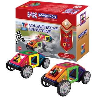 Magnetische Bausteine MK-19 “Das Rennen-2” mit Rädern – Magnetbau-Set 19-teilig, Magnetbausteine, ideal als Konstruktionsspielzeug zur Förderung von Kreativität & Motorik, Spielzeug für Kinder
