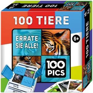 100 PICS 20208045 Quizspiel Tiere, Lernspiel für die ganze Familie, Brainteaser, Reisespiel für Erwachsene und Kinder ab 6 Jahren