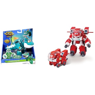Super Wings Tino Dinosaur 5' Transforming Character Easy Transformation Preschool Kids Gift Toys & EU750321 Robot Suit with Mini Jett Transforming Figure Plane Vehicle Playset Toys